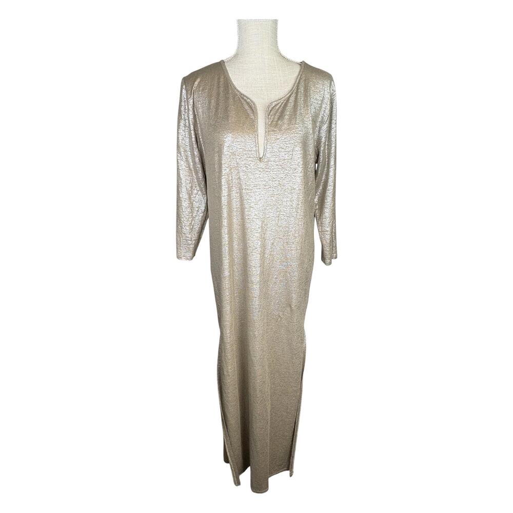 Majestic Filatures Linen Blend Deluxe Tee Shirt Metallic Maxi Dress Women's 5/XL - Picture 2 of 8